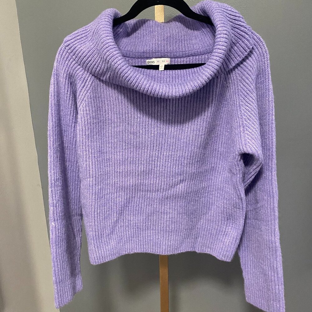 Womens Cowl-Neck Tunic Sweater Light Purple Size M